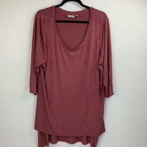 logo by lori goldstein tunic top 3/4 sleeve solid pink stretch high low hem 2X.